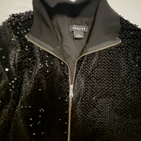 TROUVE Black ALL OVER SEQUINS Bomber Jacket Zipper M - Picture 7 of 16